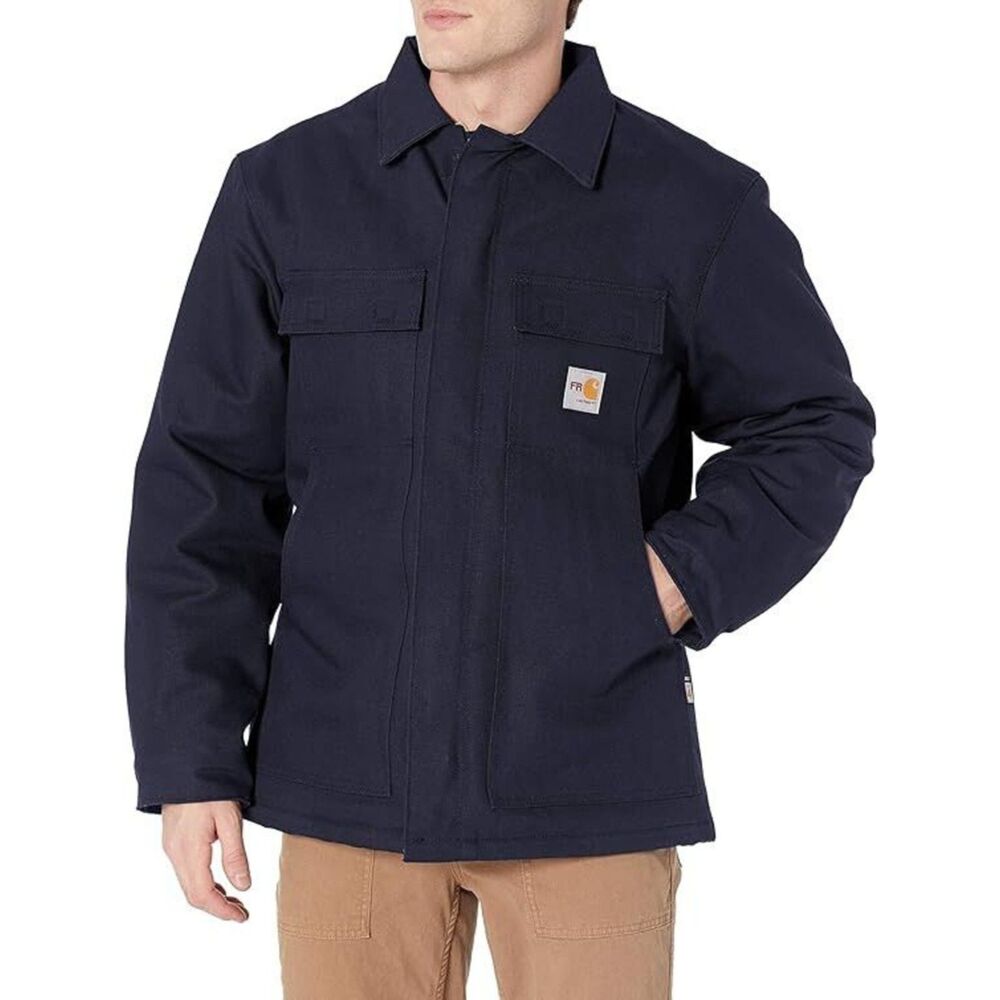 Carhartt‎ Men's Flame Resistant Duck Traditional Coat, Navy, Large Tall